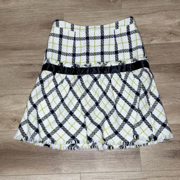 Etcetera Women's Black/White Tweed Pleated Plaid Skirt with Ribbon Trim sz 6 - Picture 1 of 3